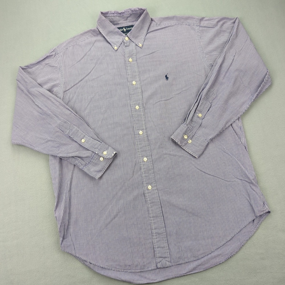 Vtg Ralph Lauren Shirt Mens 16.5‎ 34/35 Yarmouth Purple Gingham Button Down Pony - Picture 2 of 10